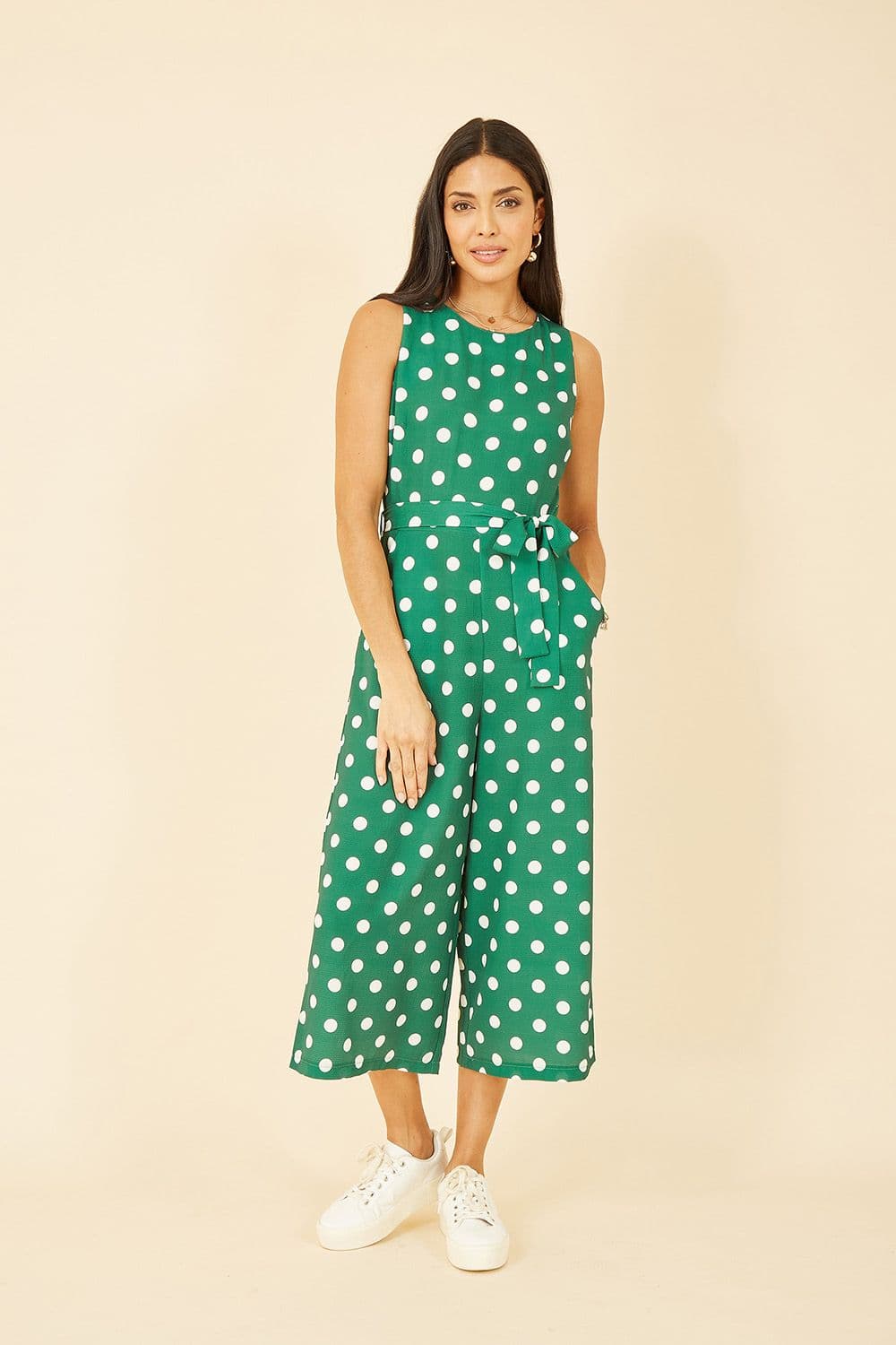 Yumi Women's Green Polka Dot Culotte Jumpsuit | Size: 22
