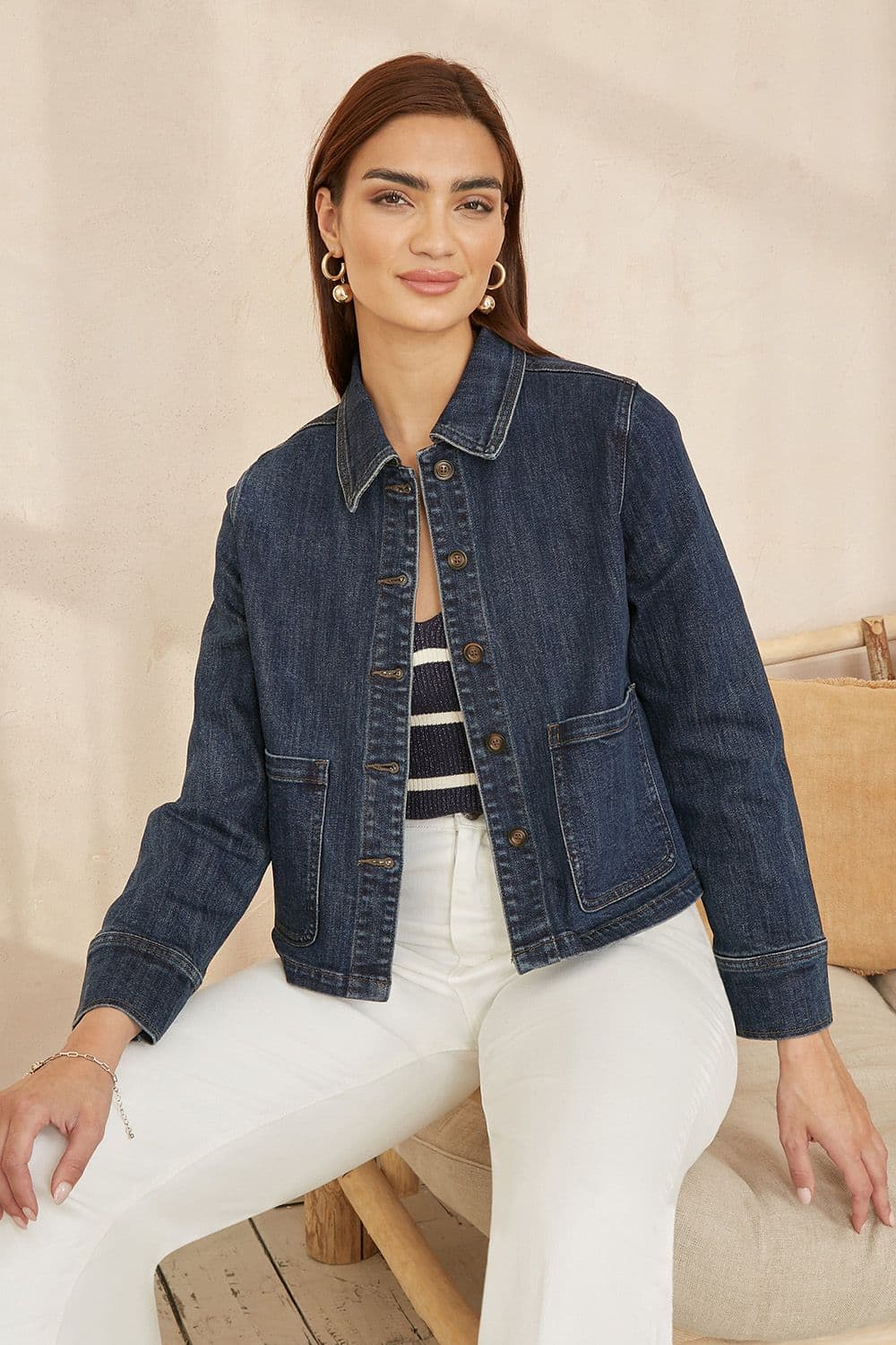 Yumi Women's Blue Denim Jacket With Patch Pockets | Size: 16