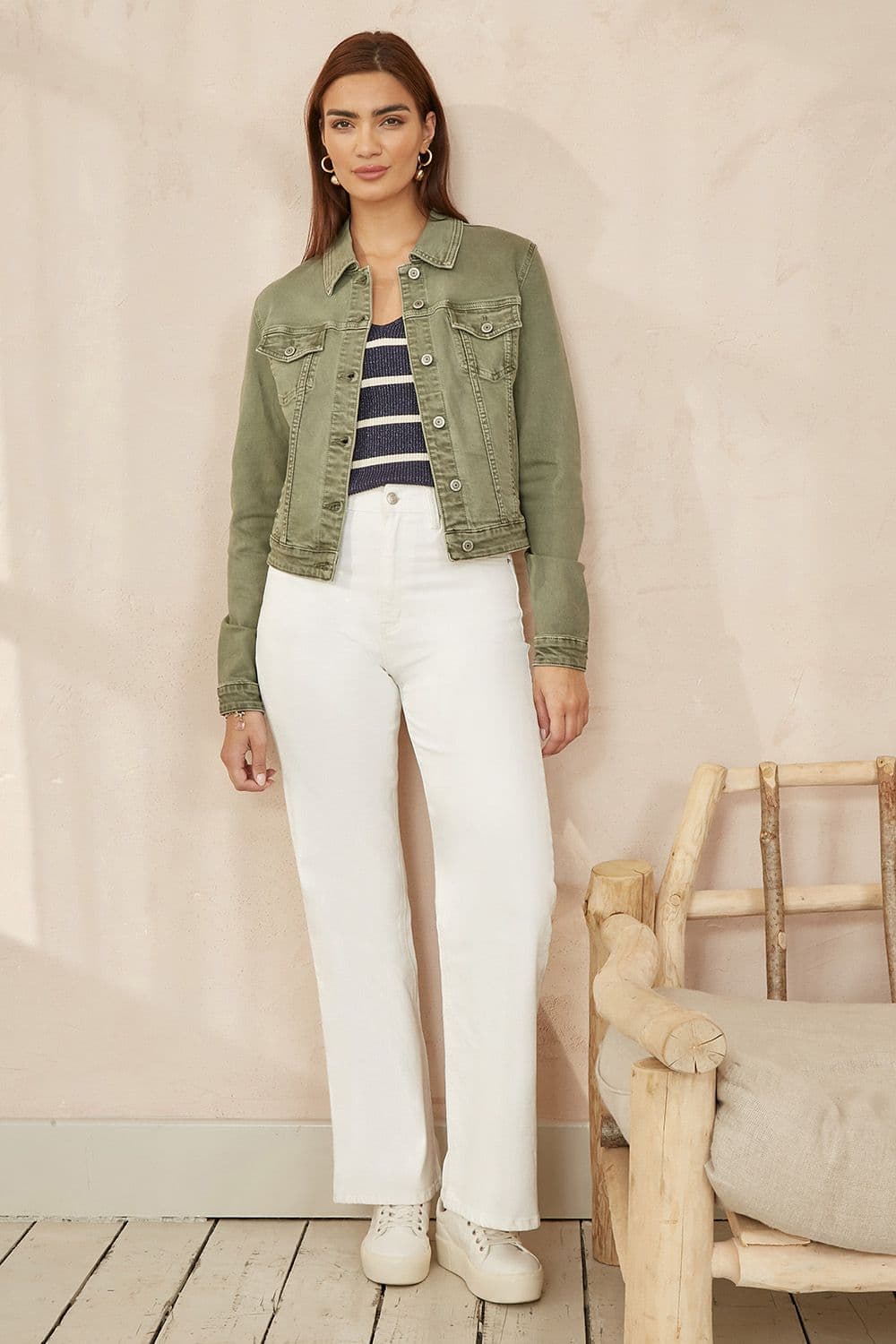 Yumi Women's Green Stretch Cotton Denim Jacket | Size: 8