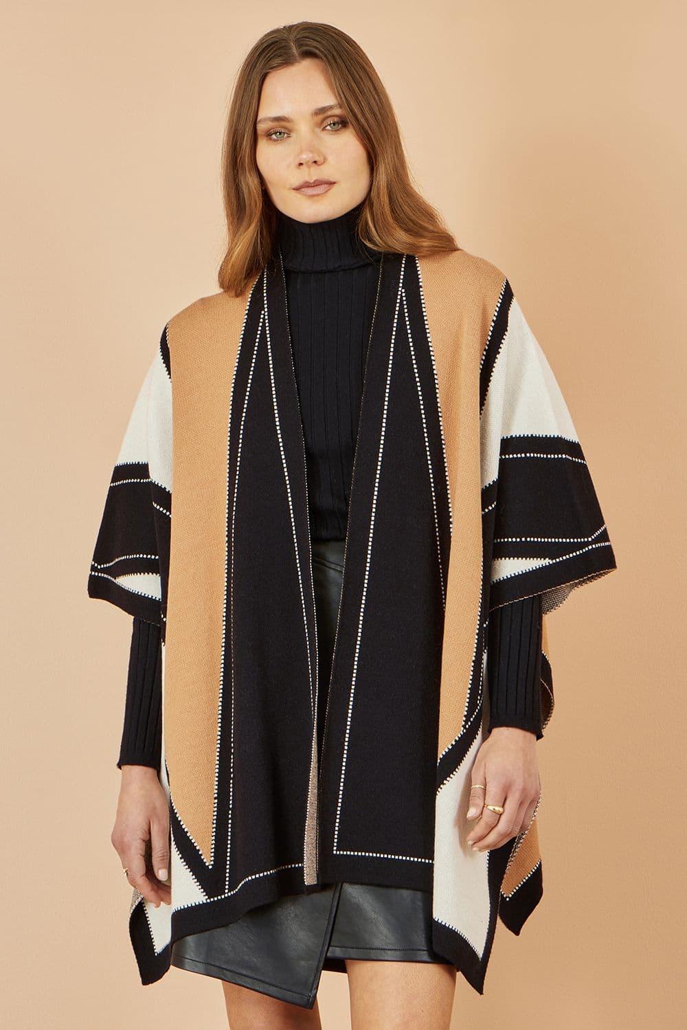 Yumi Women's Brown Colour Block Cape