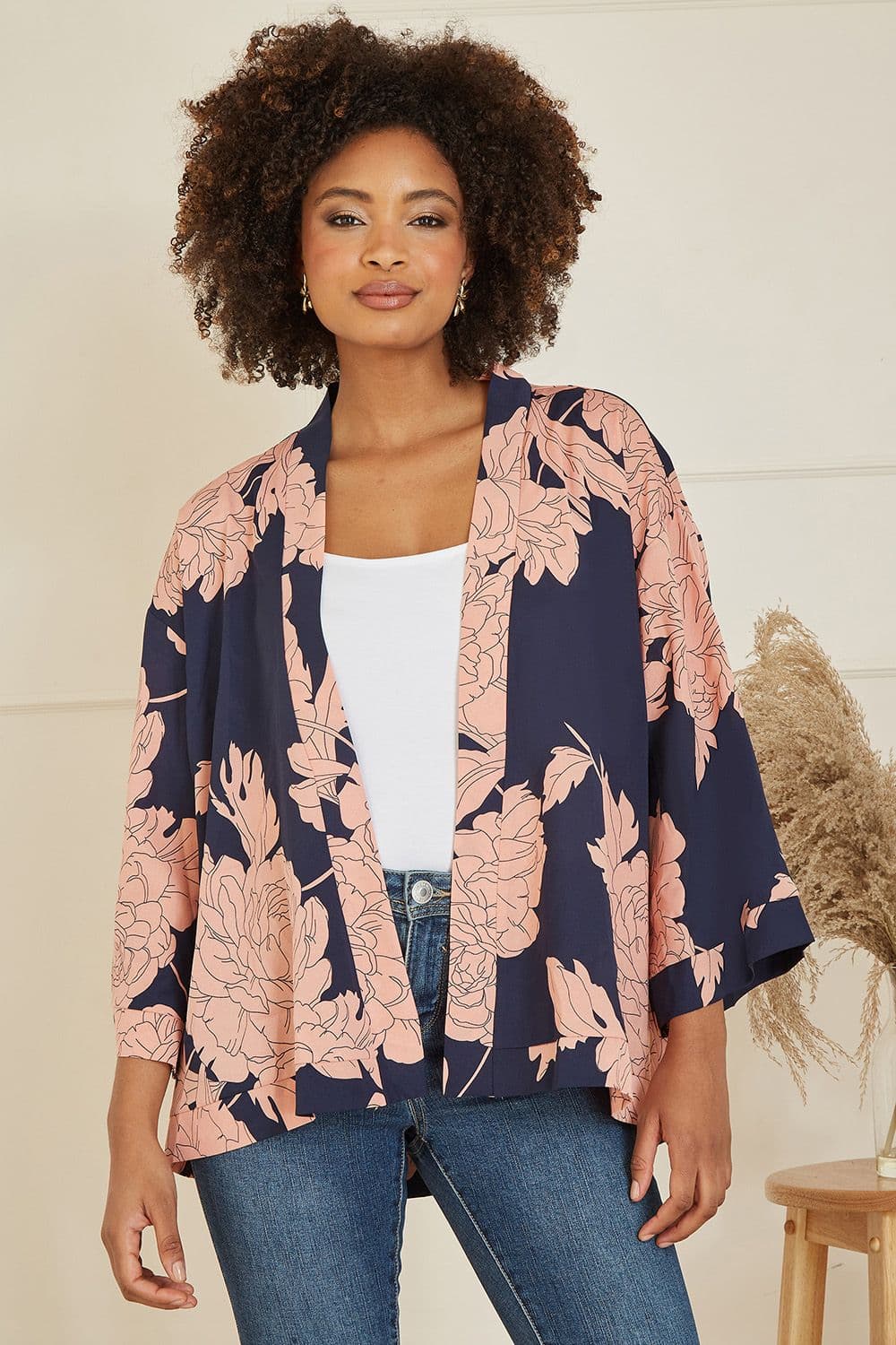 Yumi Women's Navy Blossom Print Kimono | Size: 8