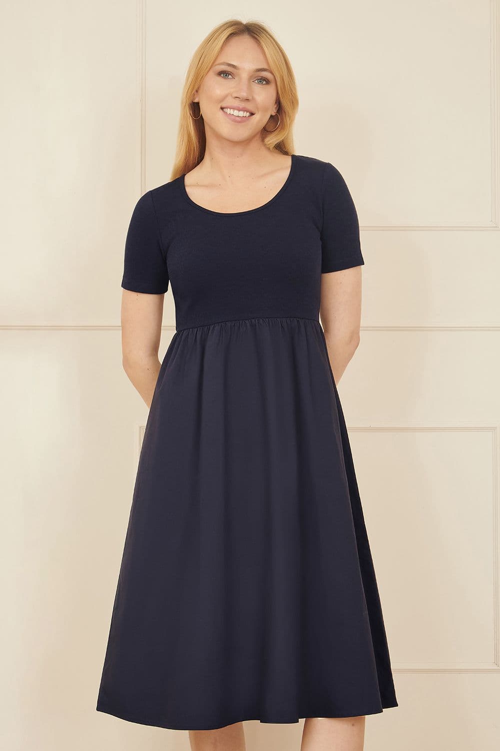 Yumi Women's Navy Jersey Top & Cotton Midi Dress | Size: 8