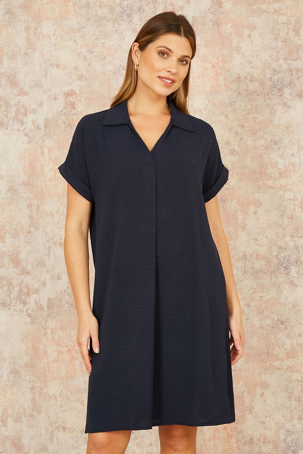 Yumi Women's Navy Relaxed Fit Collared Tunic Dress | Size: 10