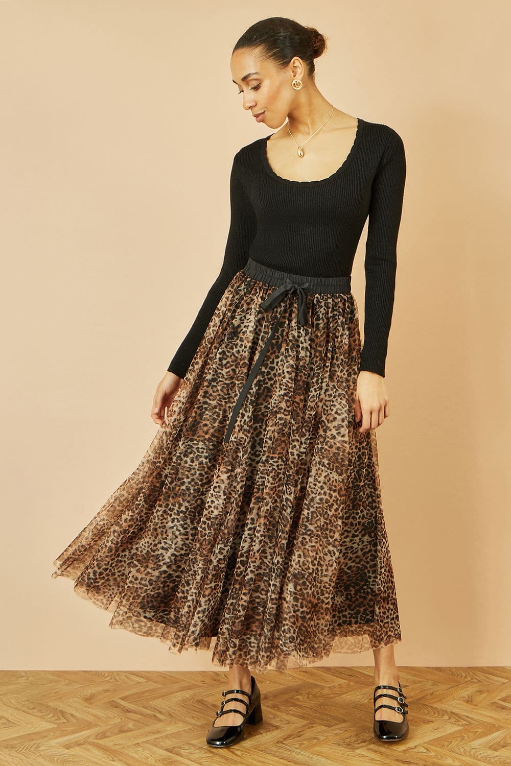 Yumi Women's Brown Leopard Mesh Tulle Skirt | Size: 12