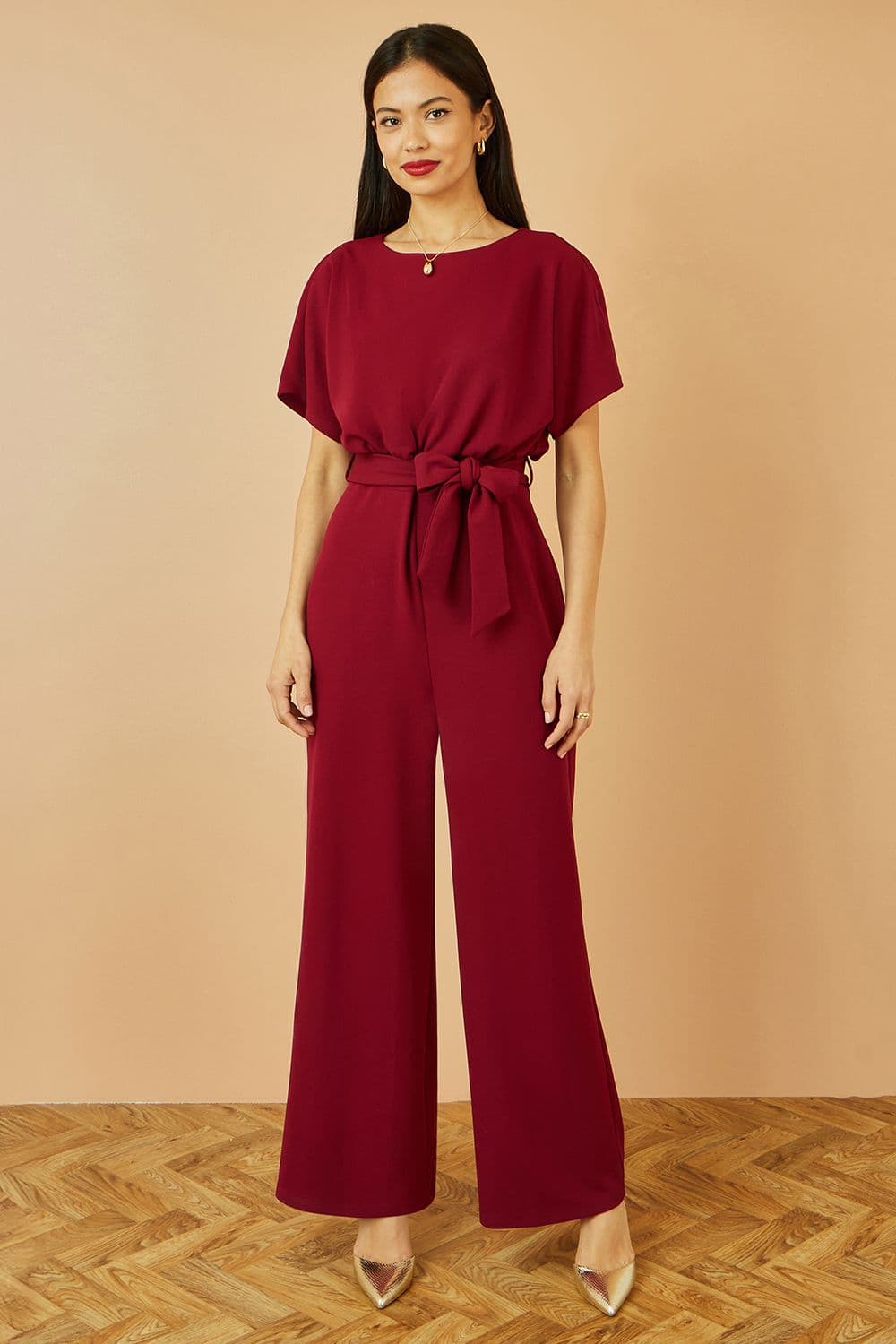 Yumi Women's Burgundy Batwing Stretch Jumpsuit | Size: 16