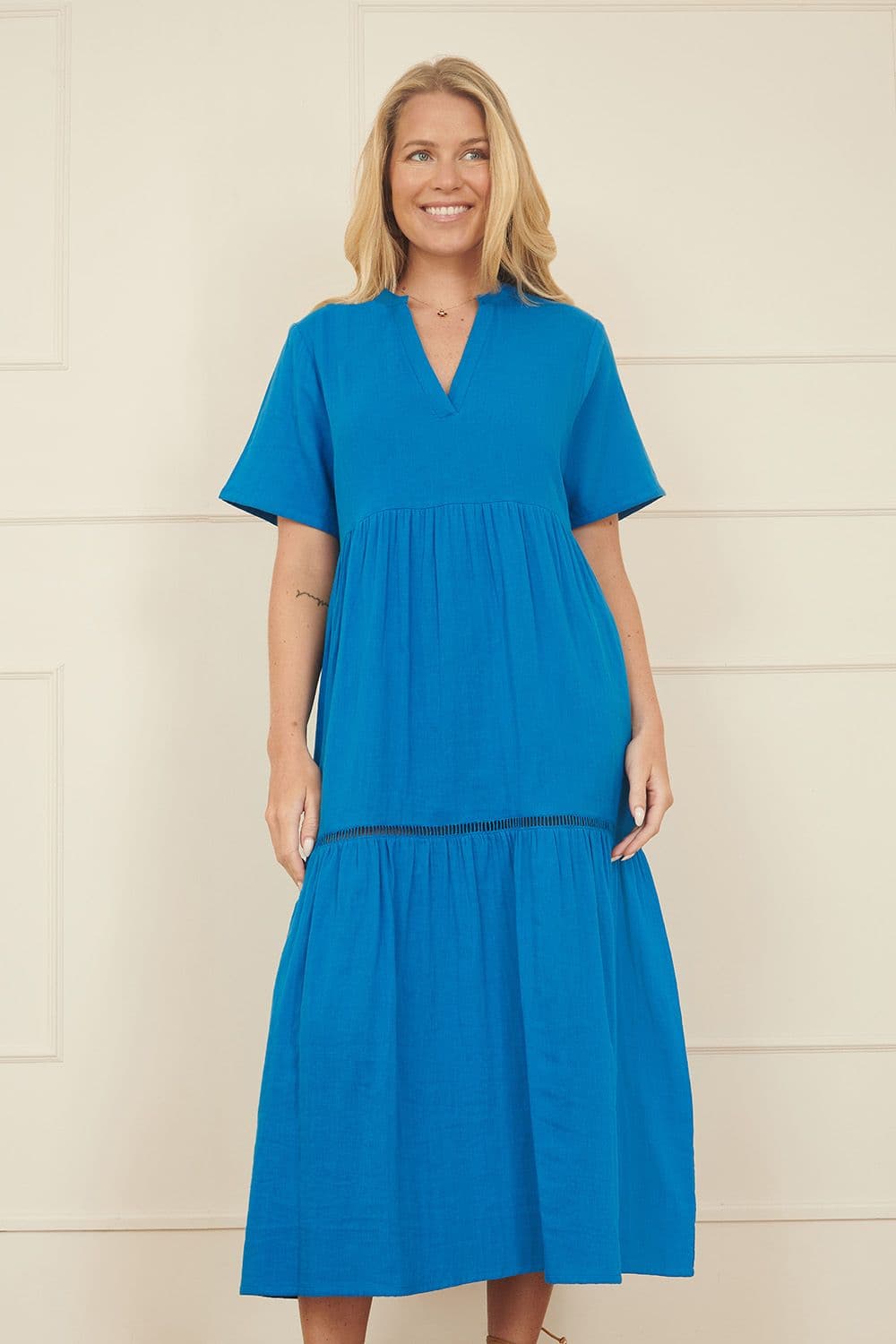 Yumi Women's Blue Double Cotton Long Kaftan | Size: 12