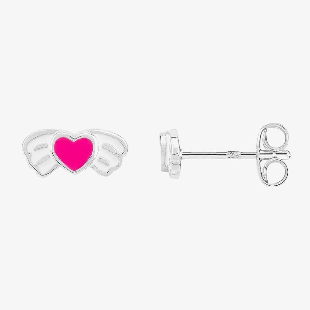 Sterling Silver Enamel Winged Heart Stud Earrings AZE038804