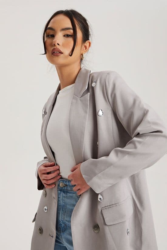 Urban Bliss Women's Embellished Blazer in Grey | Size: 16