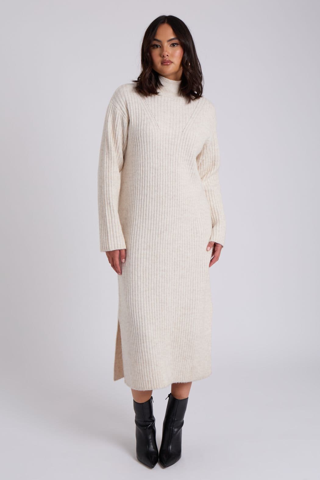 Urban Bliss Women's Stand Neck Dress Ribbed in White | Size: Medium