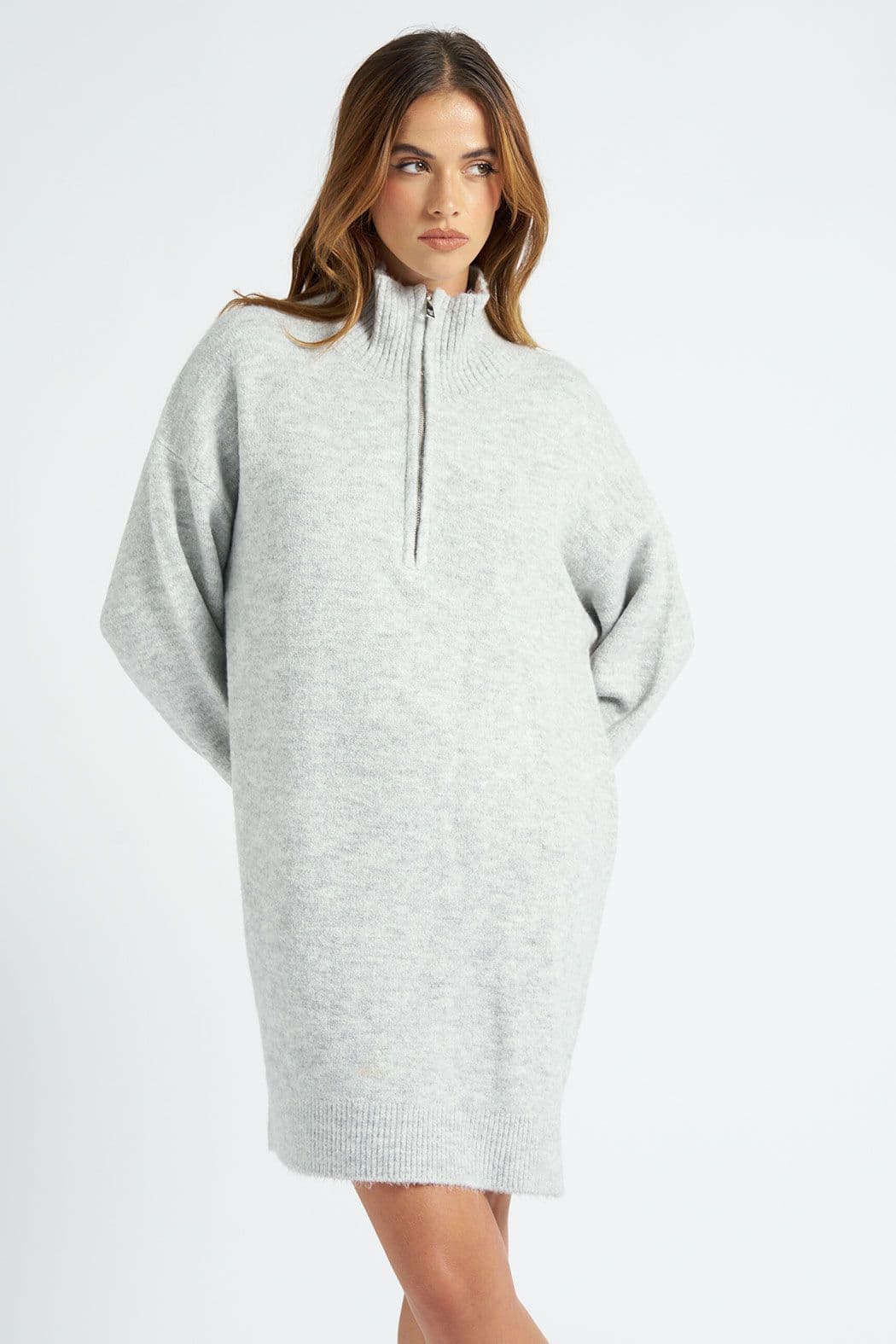 Urban Bliss Women's Plain Oversized Half Zip Dress in Grey | Size: Medium