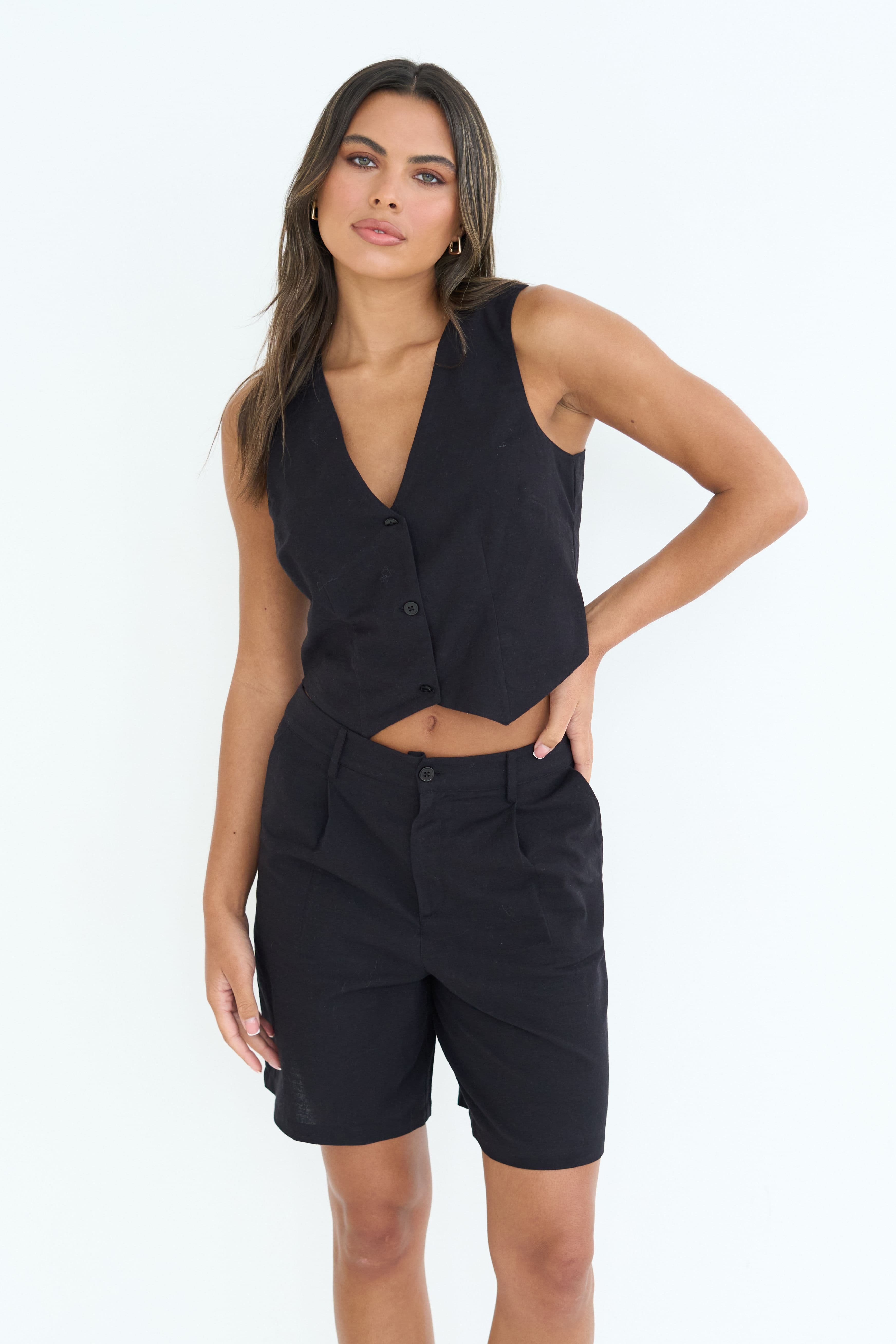 Urban Bliss Women's White Linen Blend Waistcoat in Black | Size: 12