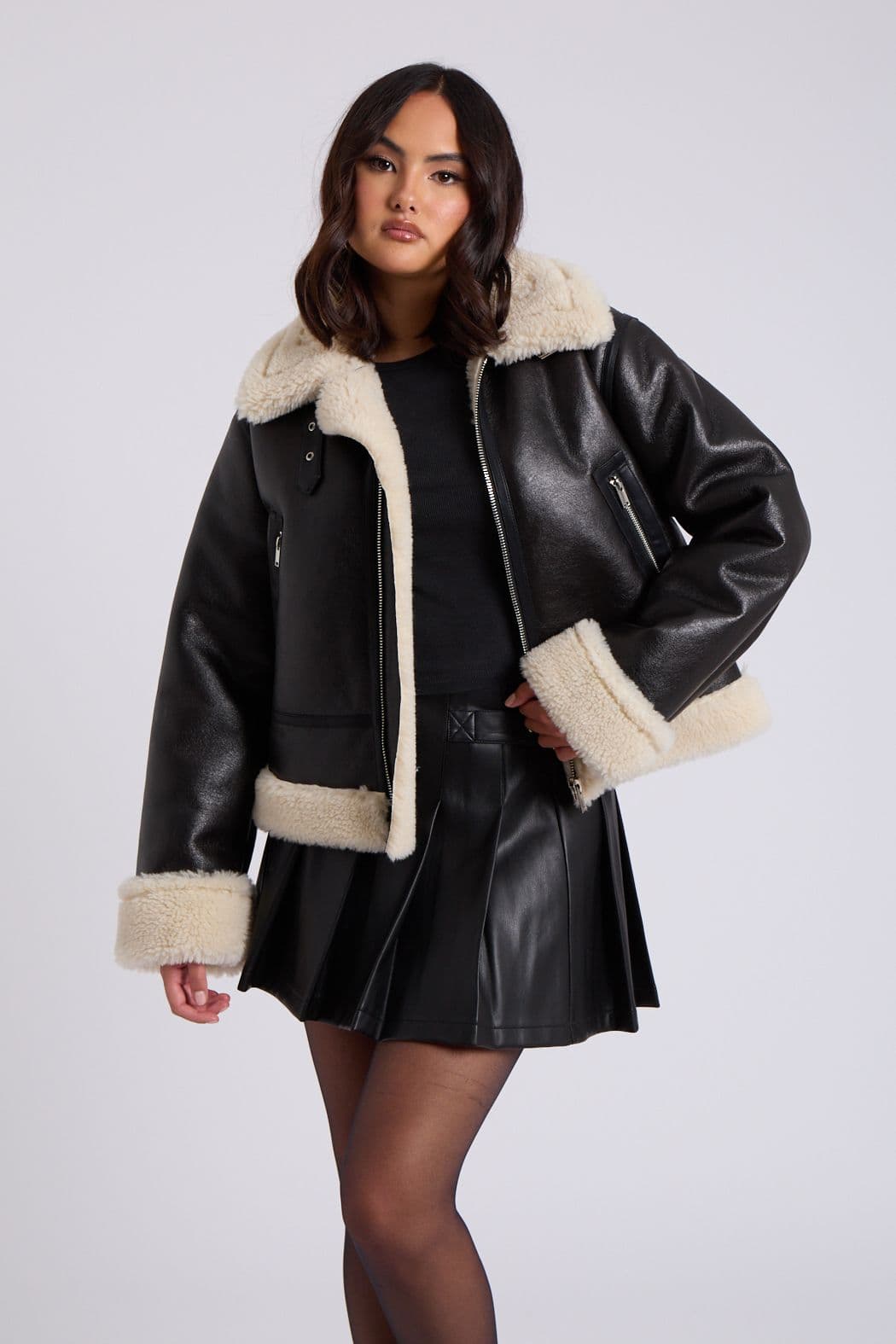 Urban Bliss Women's Cropped Bonded Jacket in Black | Size: 14