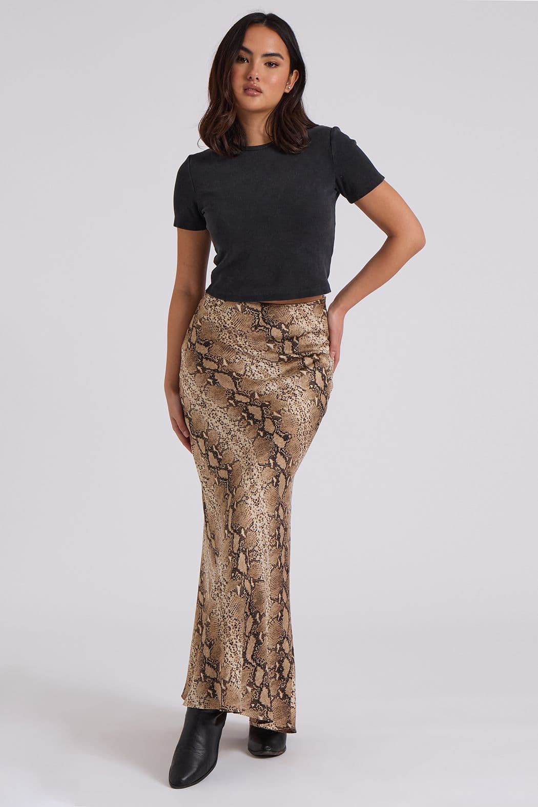 Urban Bliss Women's Snake Bias Cut Maxi Skirt in Brown | Size: 8
