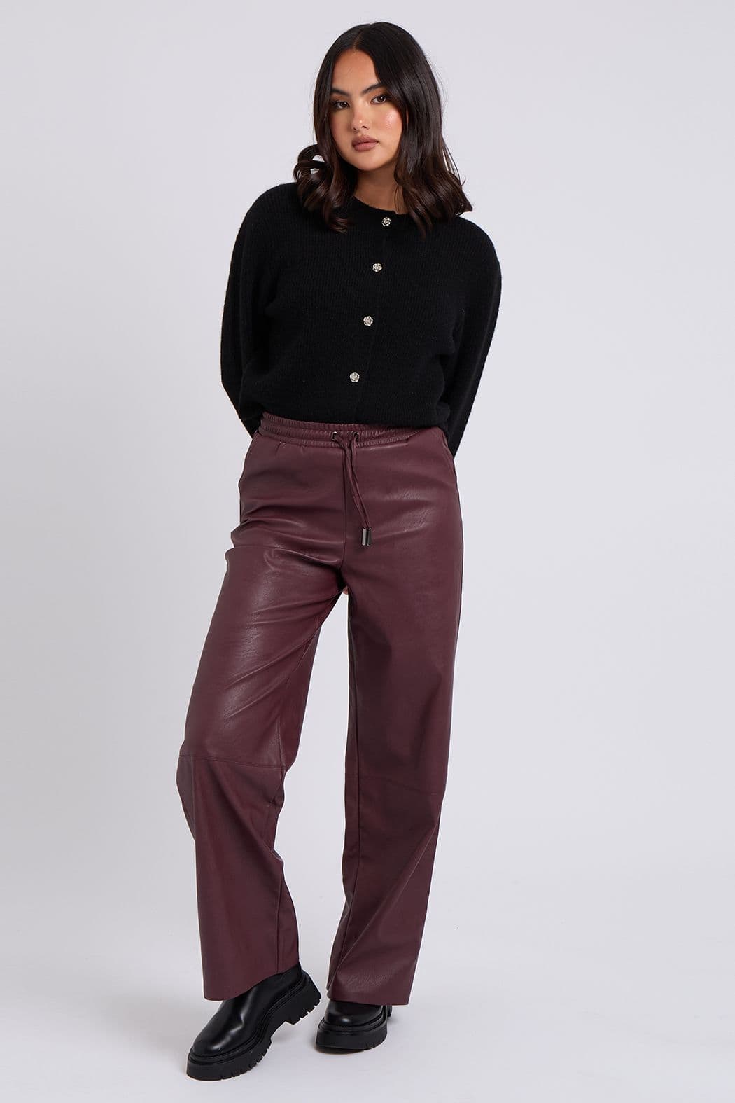 Urban Bliss Women's Elasticated Wide Leg Trouser in Wine | Size: 14