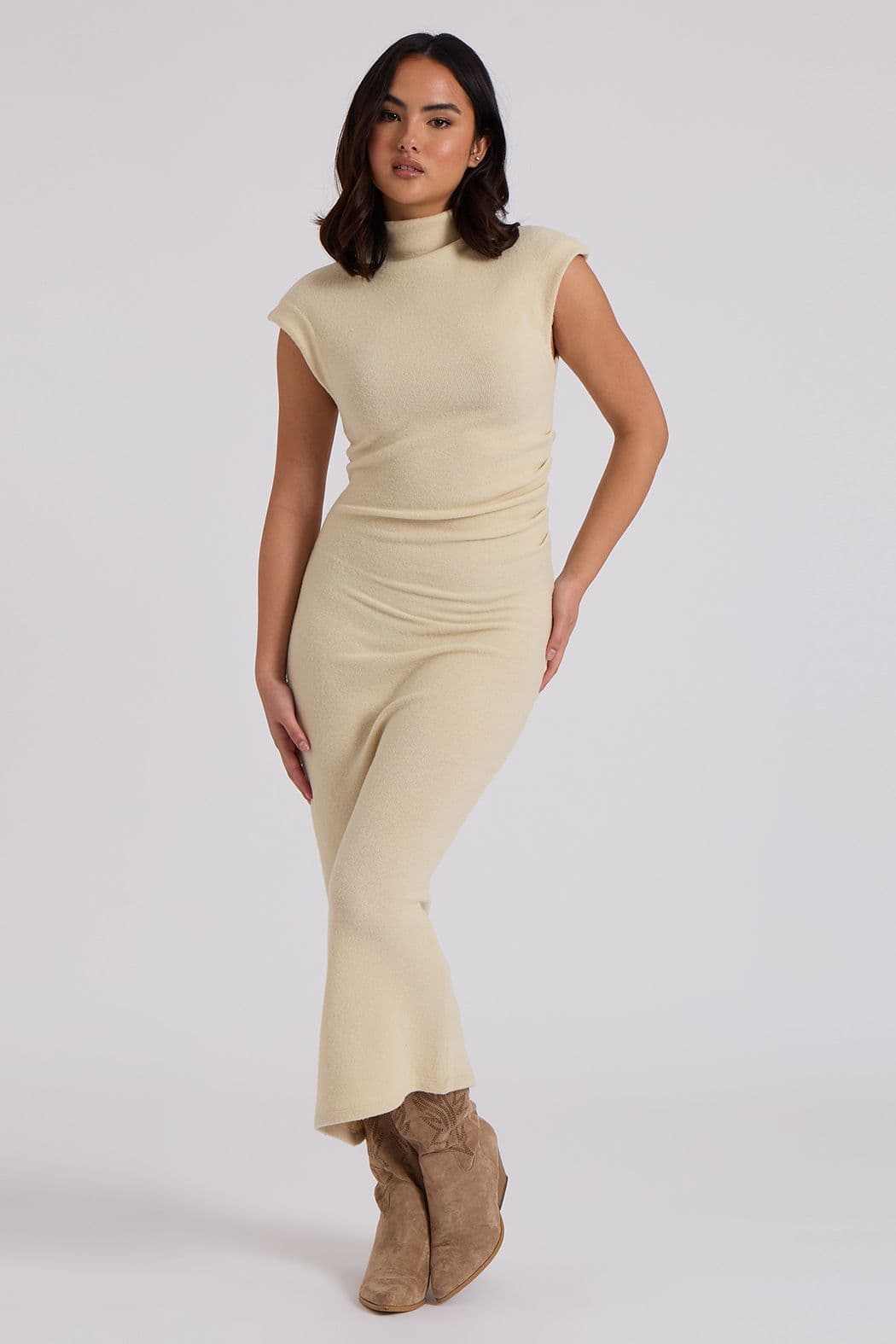 Urban Bliss Women's Brushed Jersey Maxi Ruched Dress in Grey | Size: Small