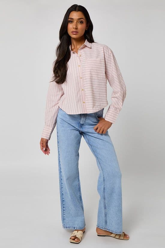 Urban Bliss Women's Pinstripe Cropped Shirt in Pink | Size: 14
