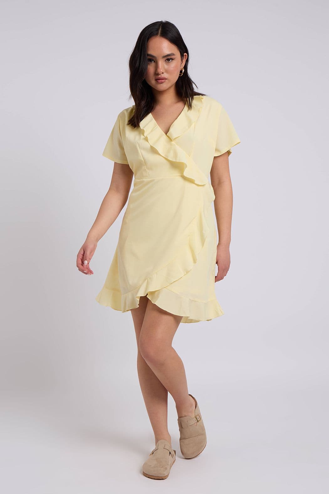 Urban Bliss Women's Hot Pink SS Woven Frill Tea Dress in Lemon | Size: 8