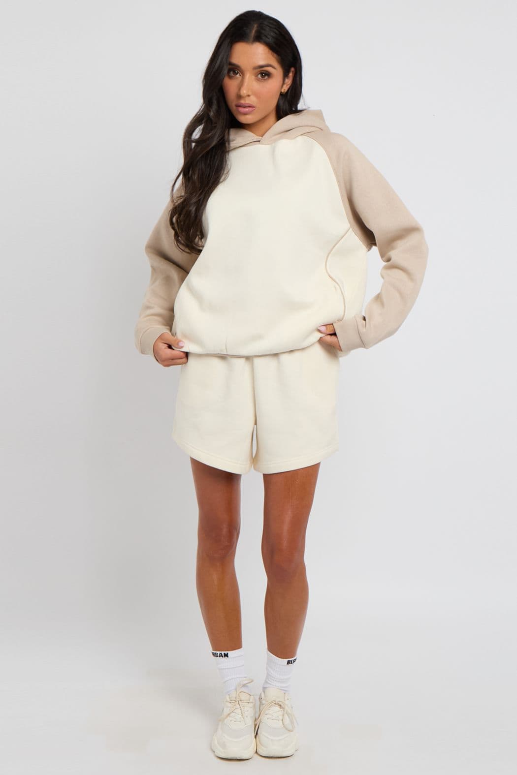 Urban Bliss Women's Colour Block Graphic Hoodie in Cream | Size: 12