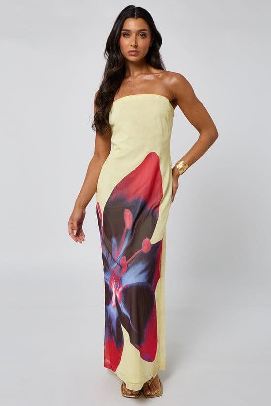 Urban Bliss Women's Bandeau Maxi Dress With Floral Print in Yellow | Size: 16