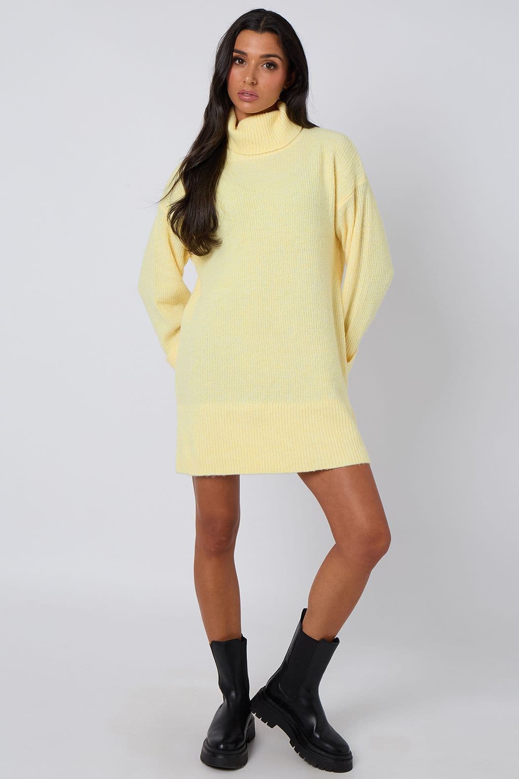 Urban Bliss Women's Roll Neck Mini Dress in Lemon | Size: Small