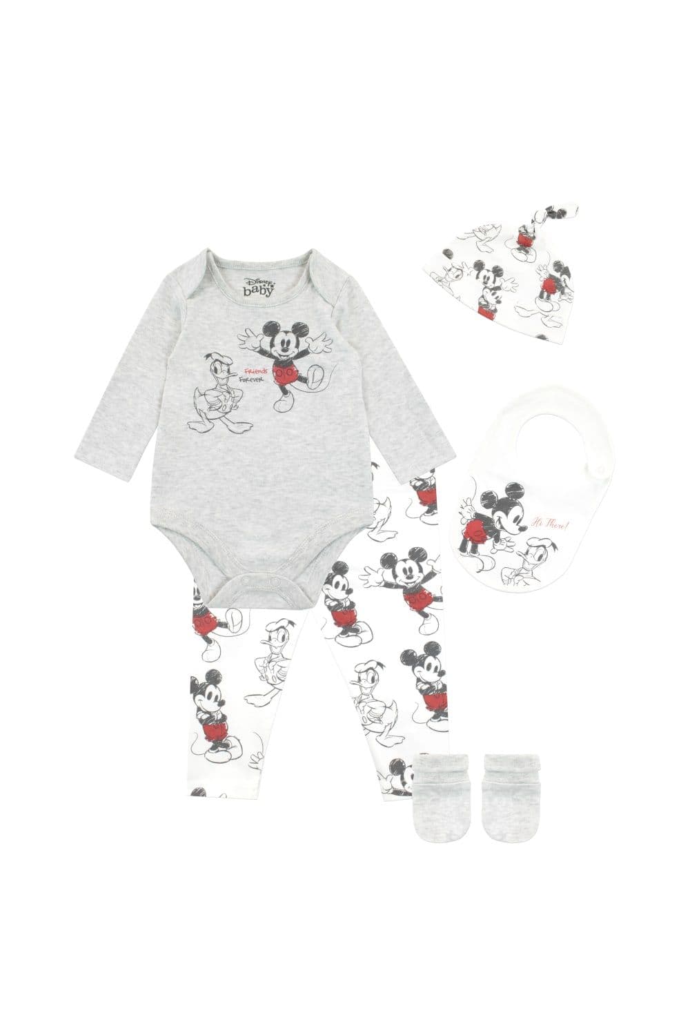 Mickey Mouse Donald Duck Bodysuit Hat Bib 5 piece Set