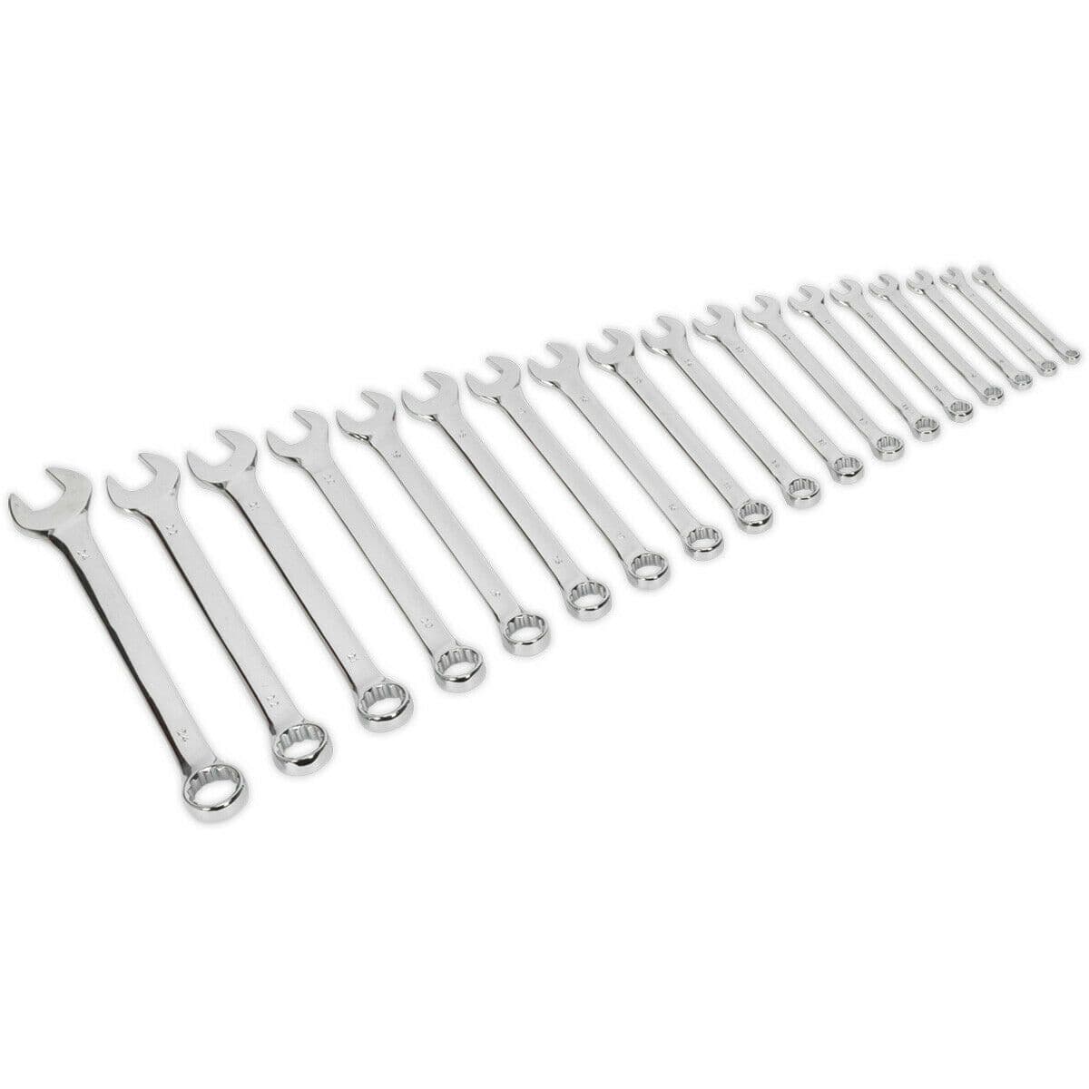 18pc Slim Handled Combination Spanner Set 12 Point Metric Ring Open Head Wrench