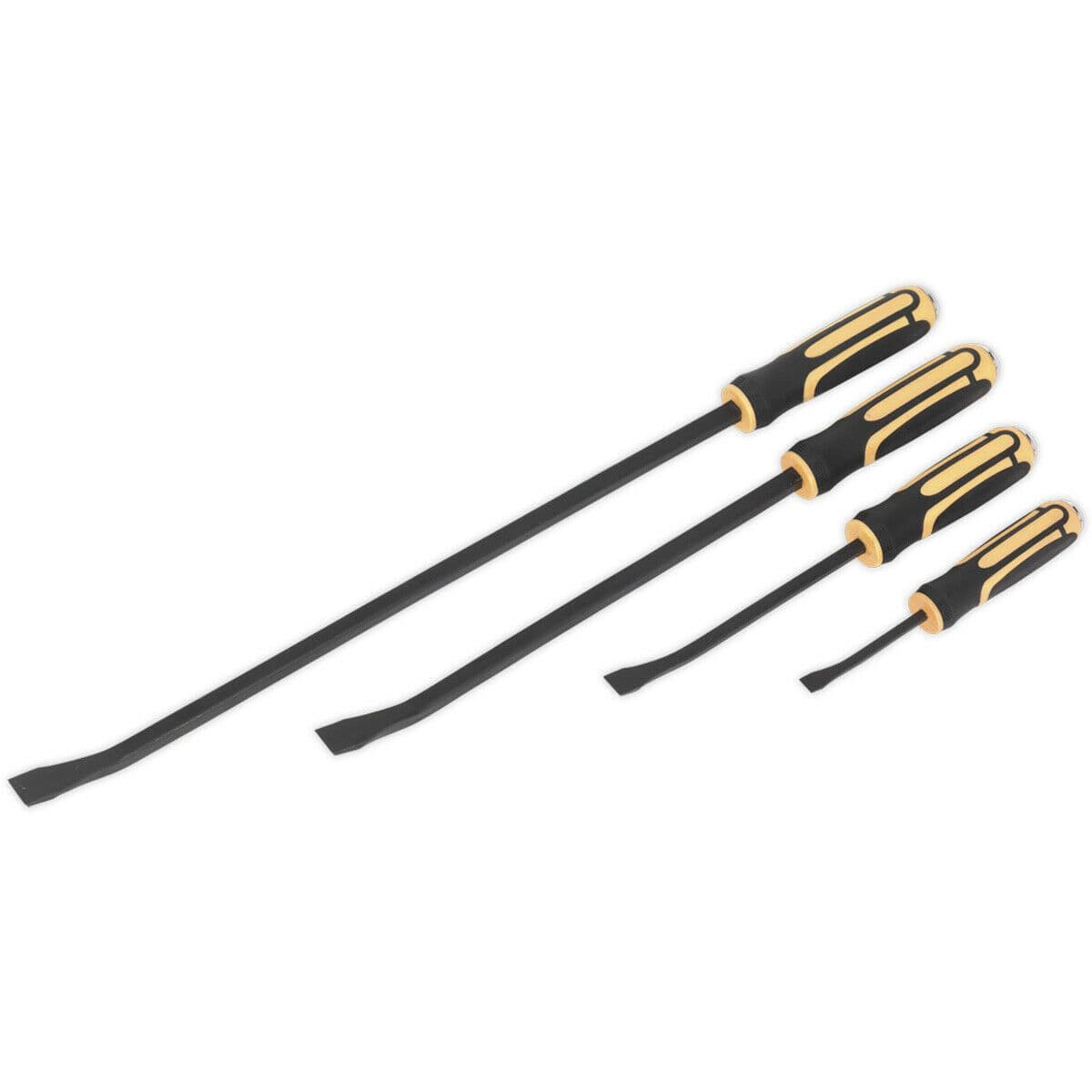4 Piece Heavy Duty Angled Pry Bar Set Hammer Caps Hardened Steel Soft Grip