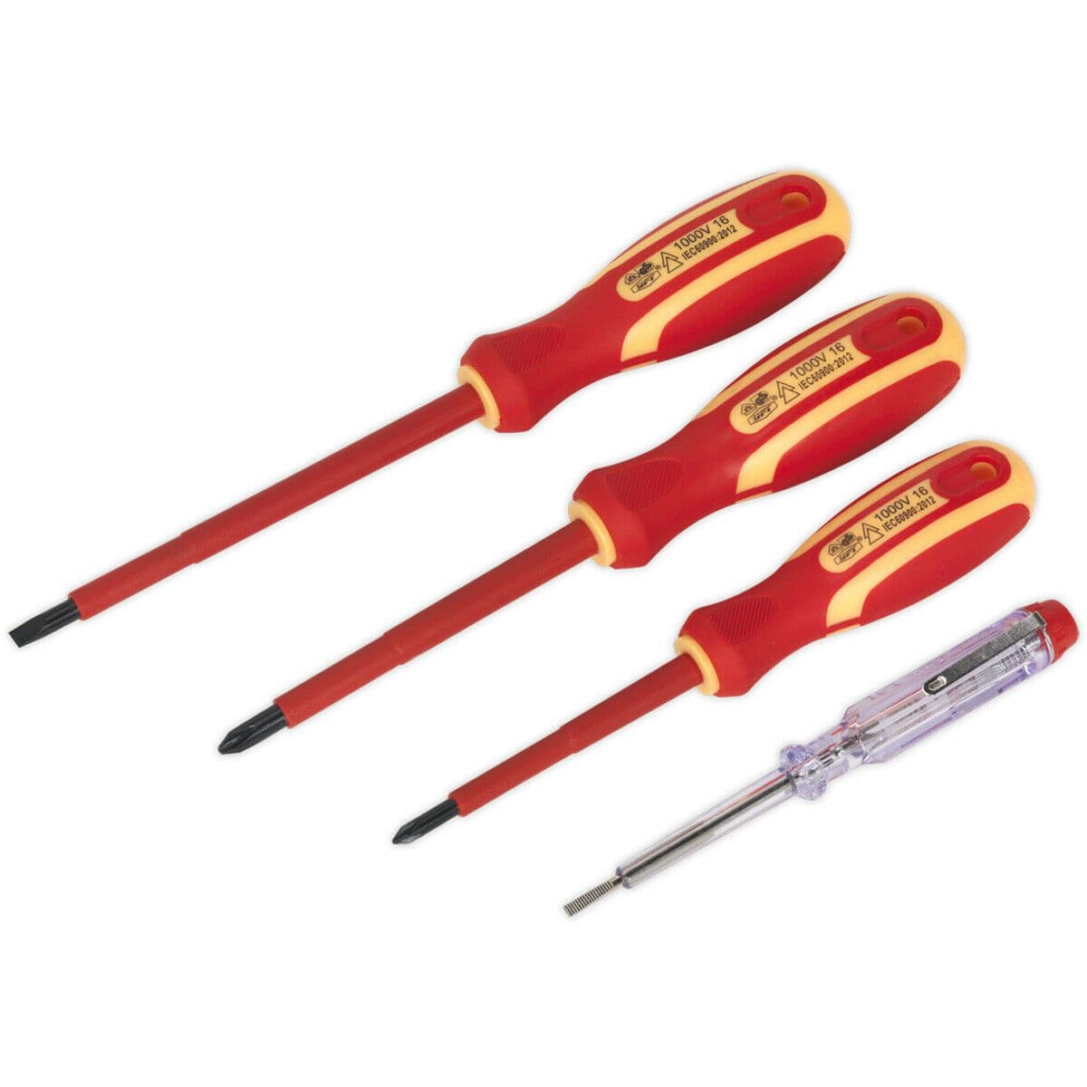 4 PACK VDE Screwdriver & Mains Tester Set 1000V Shock Proof Insulated Shafts