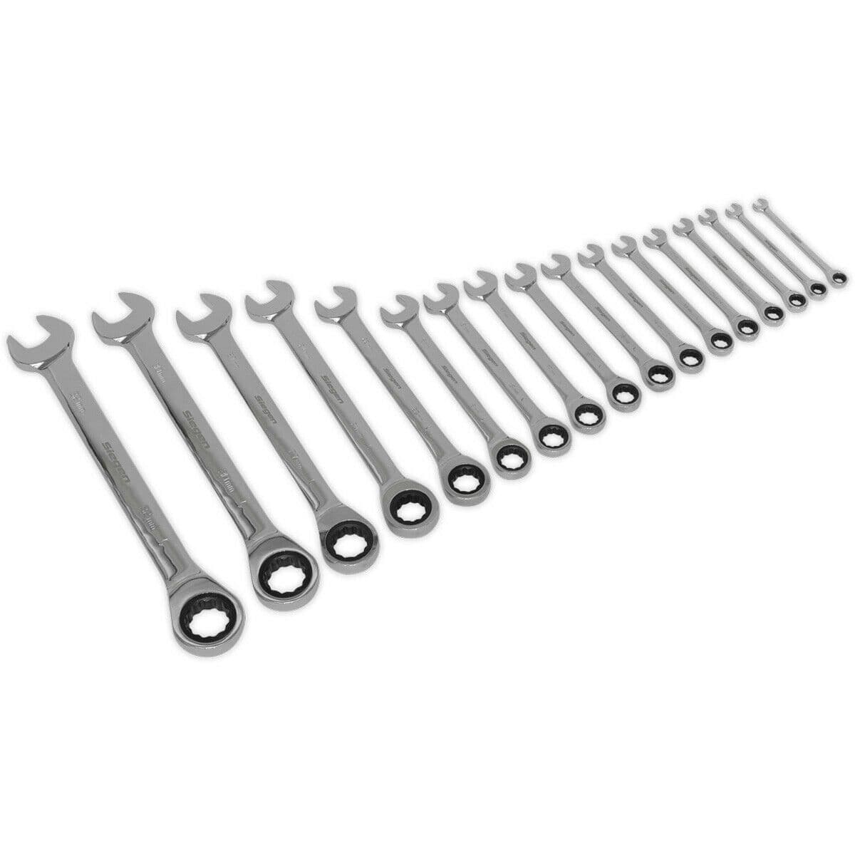 17pc Ratchet Combination Spanner Set 12 Point Metric Ring Open Head Wrench