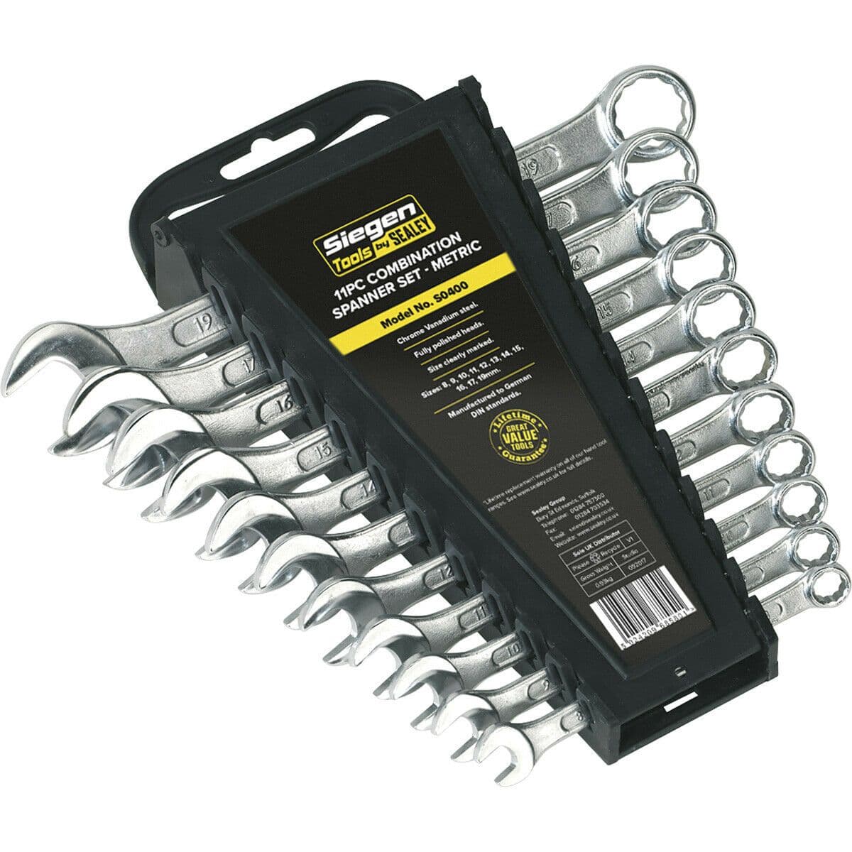 11pc Slim Handled Combination Spanner Set -12 Point Metric Ring Open Head Wrench