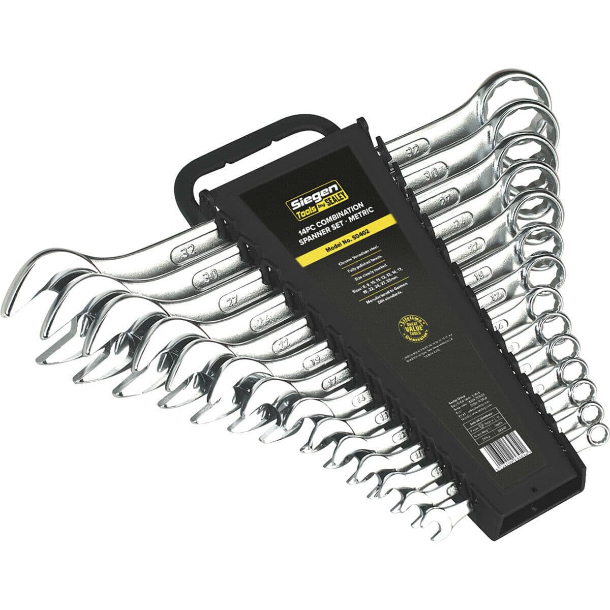 14pc Slim Handled Combination Spanner Set -12 Point Metric Ring Open Head Wrench