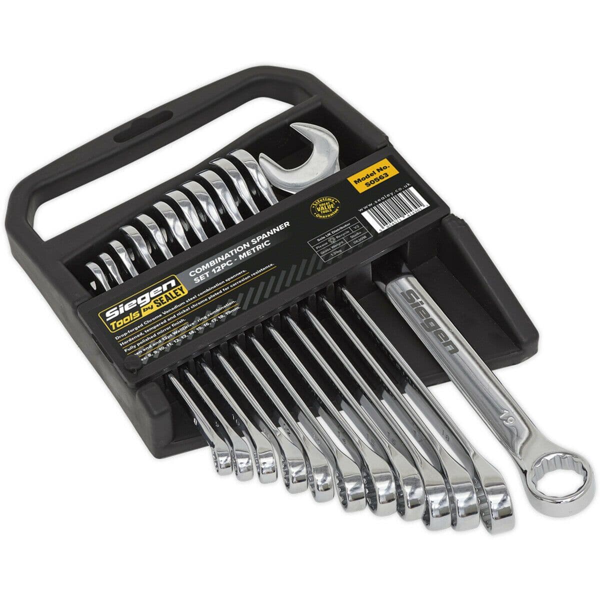 12pc Slim Handled Combination Spanner Set 12 Point Metric Ring Open End Head