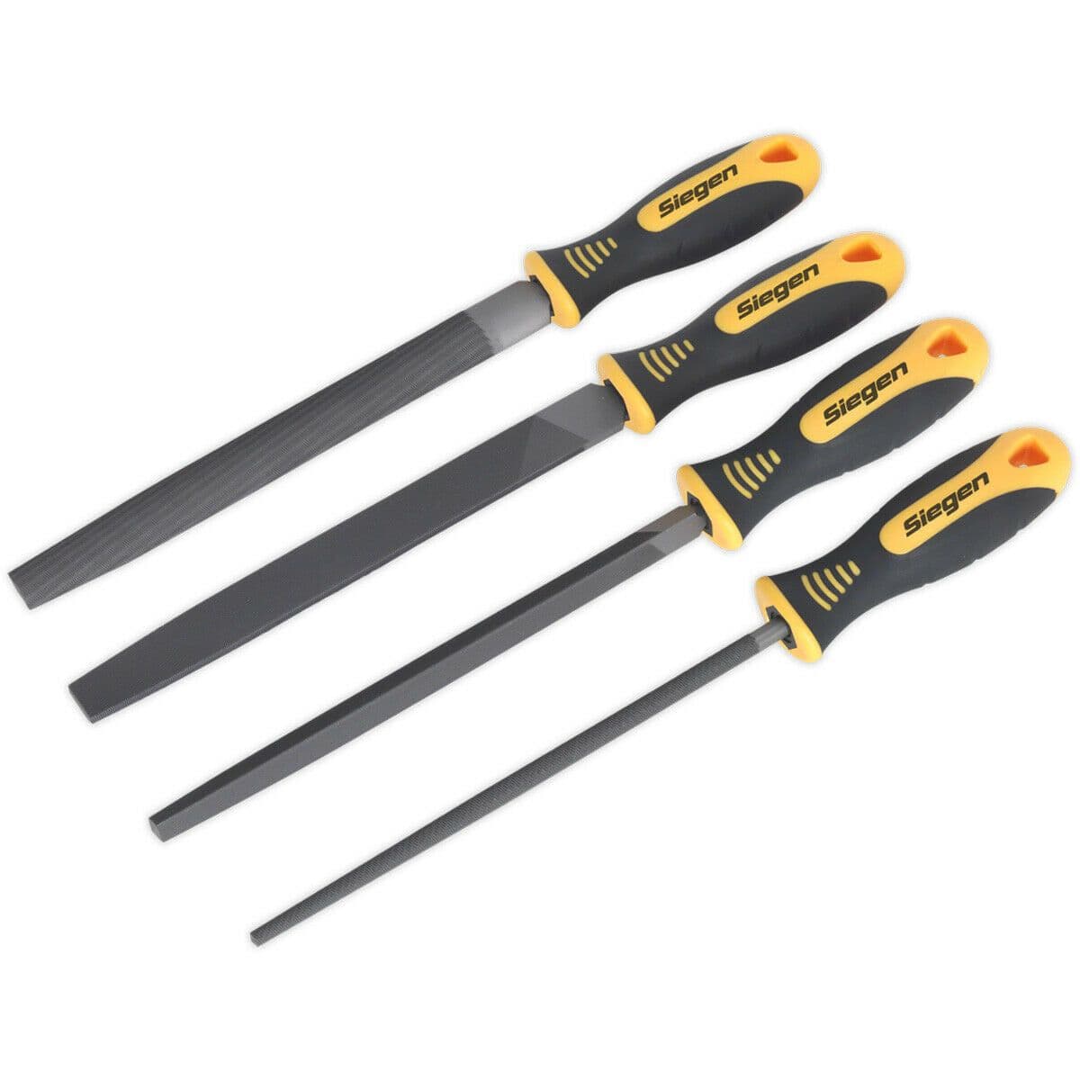 4 Piece 200mm Second Cut File Set Soft Grip Round 3 Square Flat & Half Round