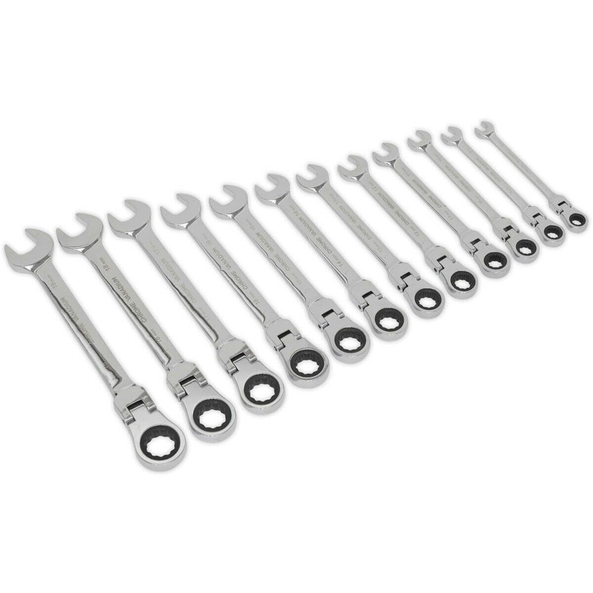 12pc Flexible Head Ratchet Combination Spanner Set 12 Point Moving Metric Ring