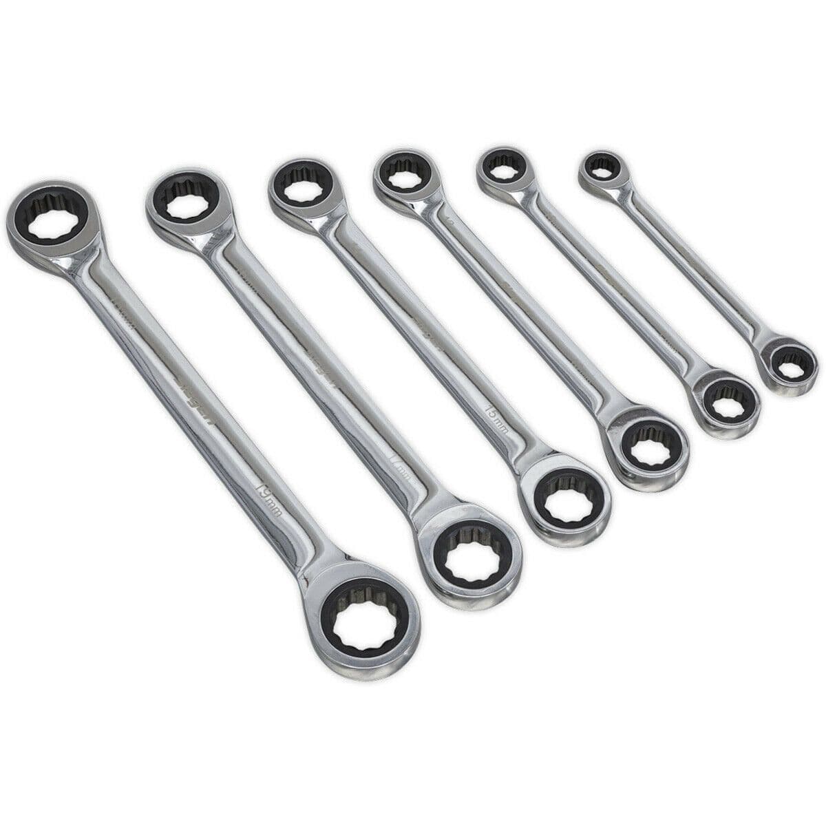 6pc Double Ended Ratchet Ring Spanner Socket Set 12 Point Moving Metric Ring