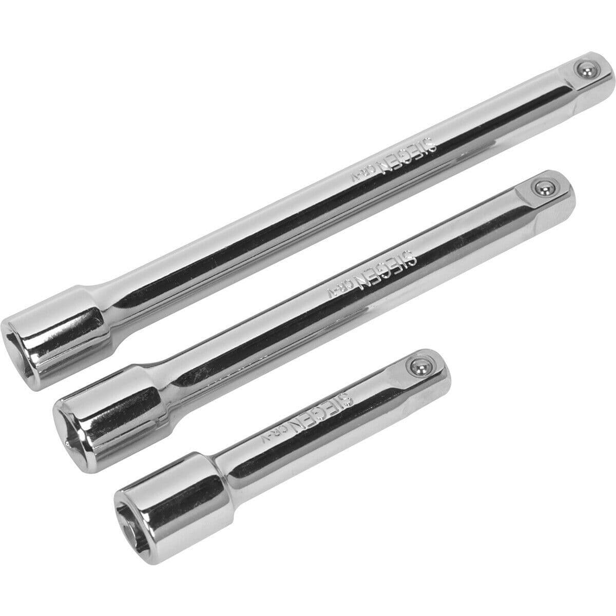 3 Piece Steel Extension Bar Set 3 8" Sq Drive Spring Ball Socket Retainer