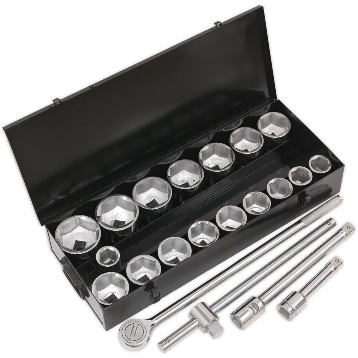 21pc PREMIUM Deep Socket & Ratchet Handle Set 1" Square Drive 6 Point Metric