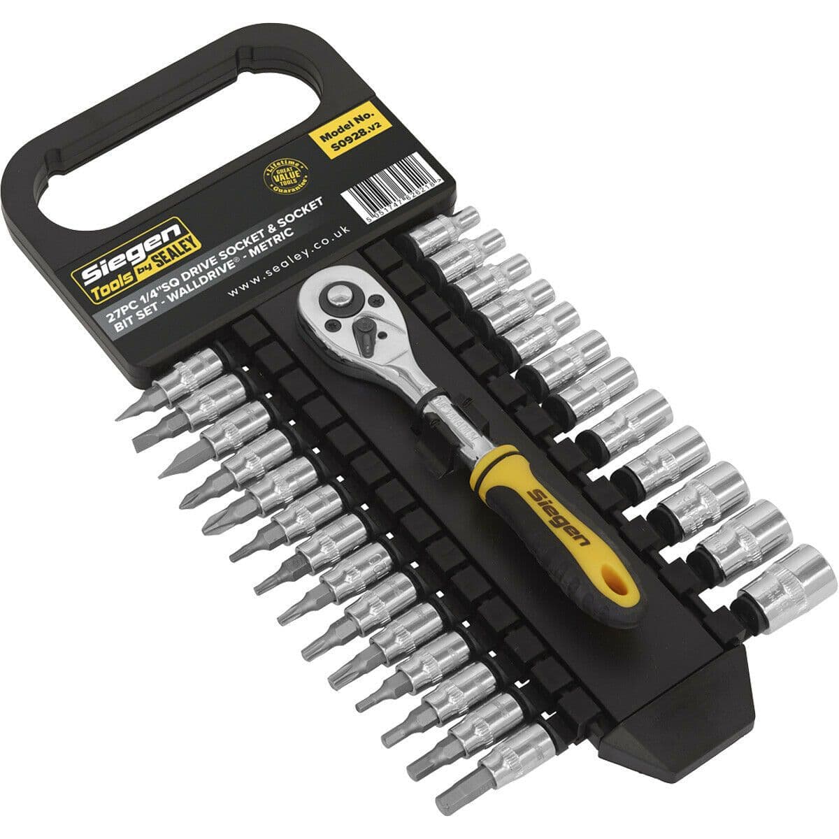 27pc PREMIUM Socket Bit & Ratchet Handle Set 1 4" Square Drive 6 Point Metric