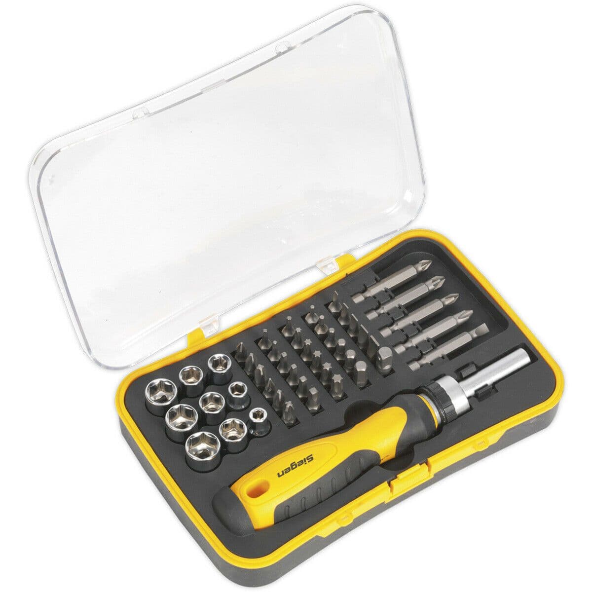 45 PACK Ratchet Screwdriver Socket & Bit Set Comfort Grip & Storage Case
