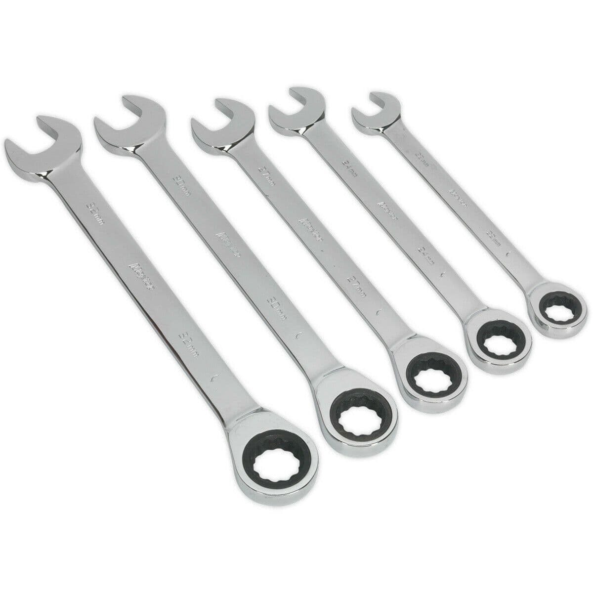 5pc Slim Handled Combination Spanner Set 12 Point Metric Ring Open End Head