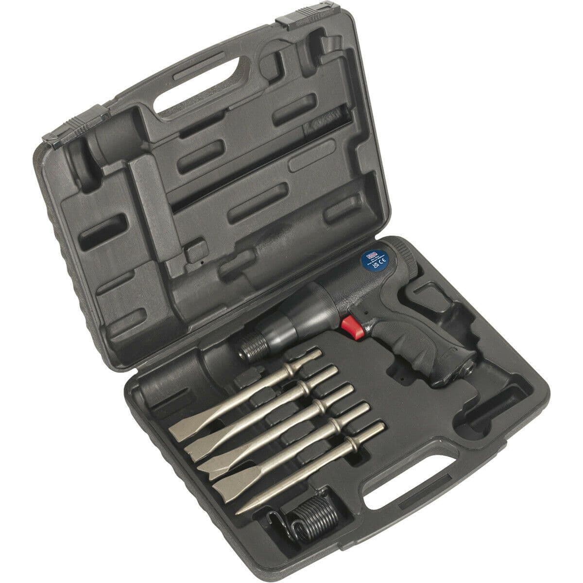 Composite Air Hammer Kit Long Stroke 5 Steel Chisels Storage Case