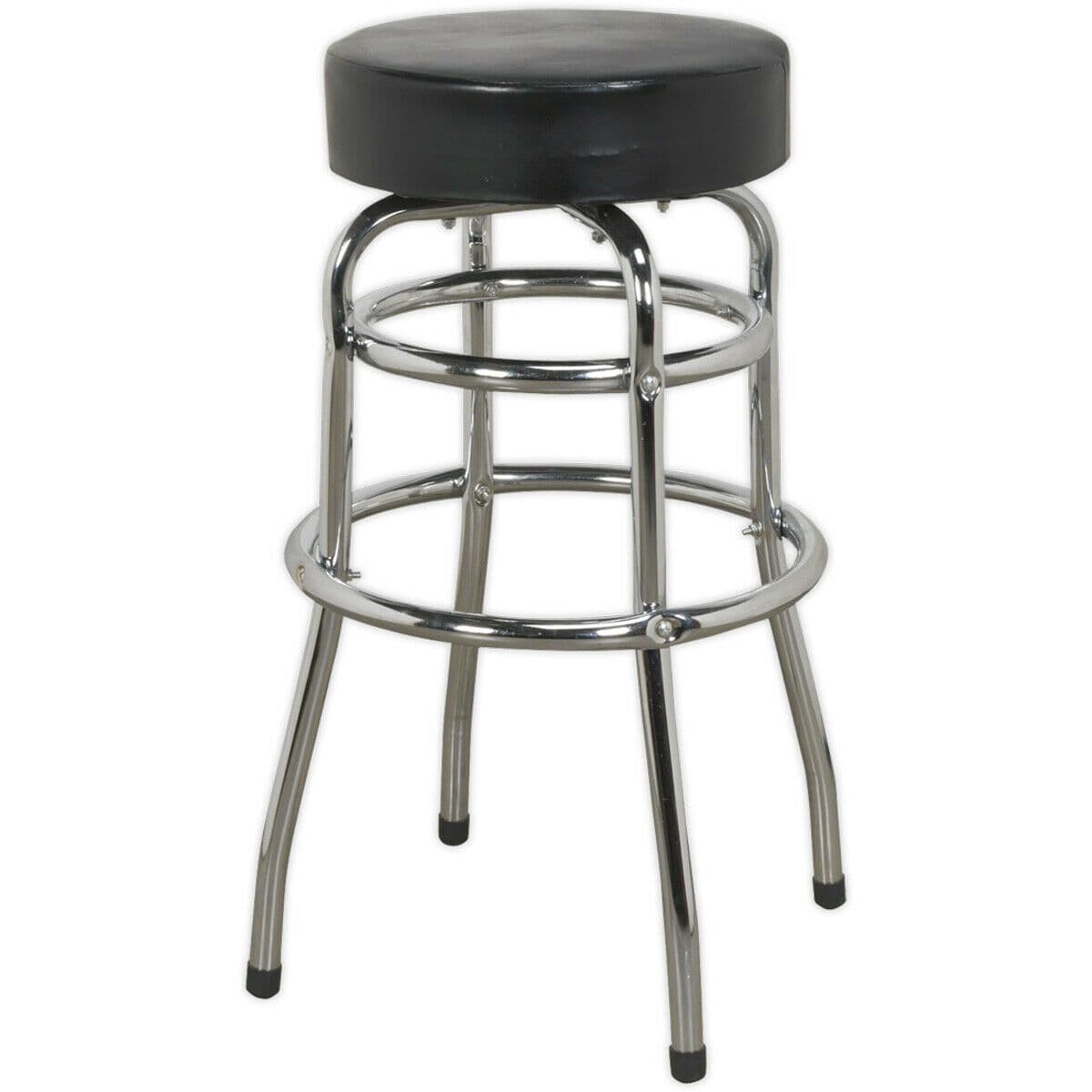 Pneumatic Workshop Stool Swivel Rotating Seat & Foot Rest Chrome Plate Frame