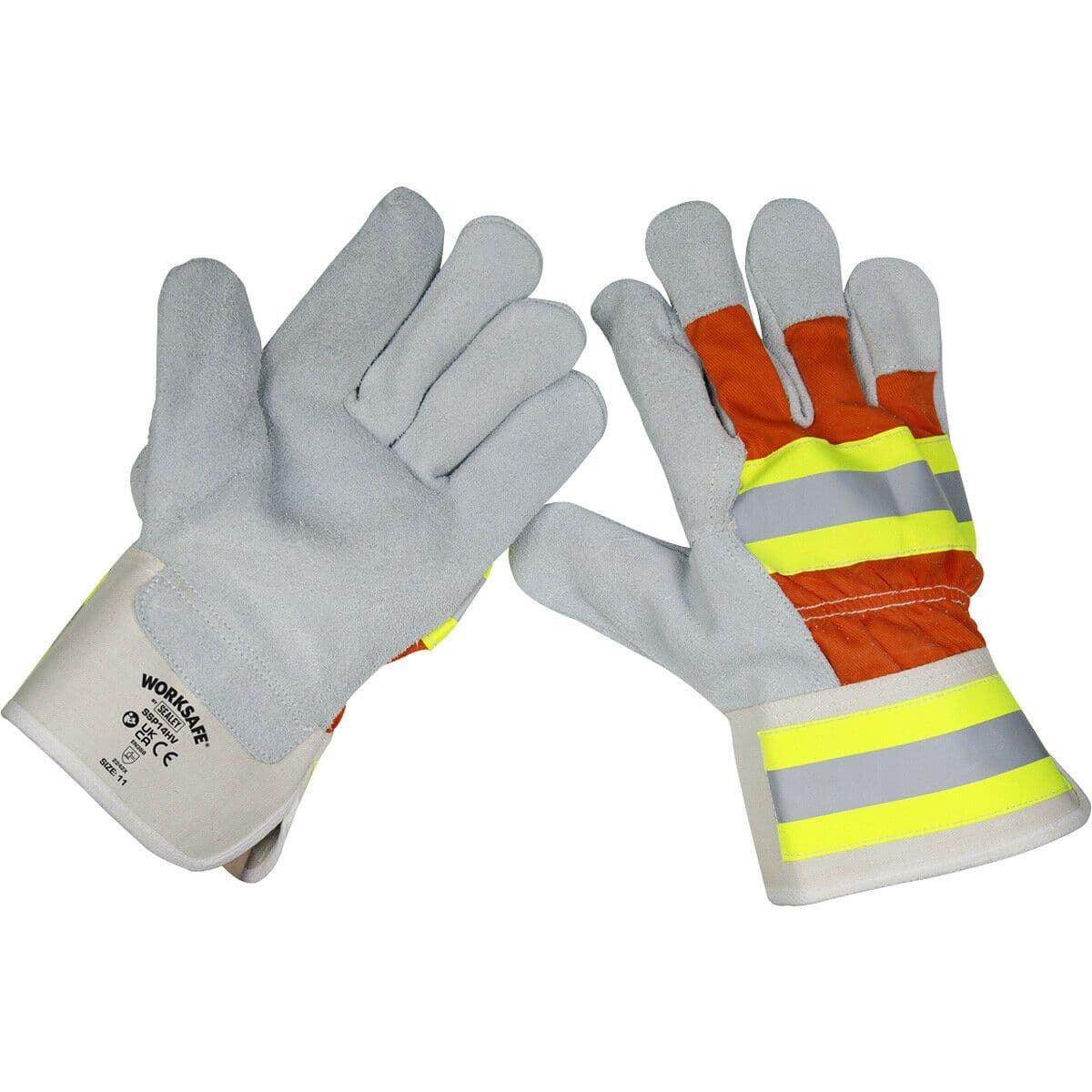6 PAIRS Reflective Riggers Gauntlets Dual Coloured Backing Reflective Bands