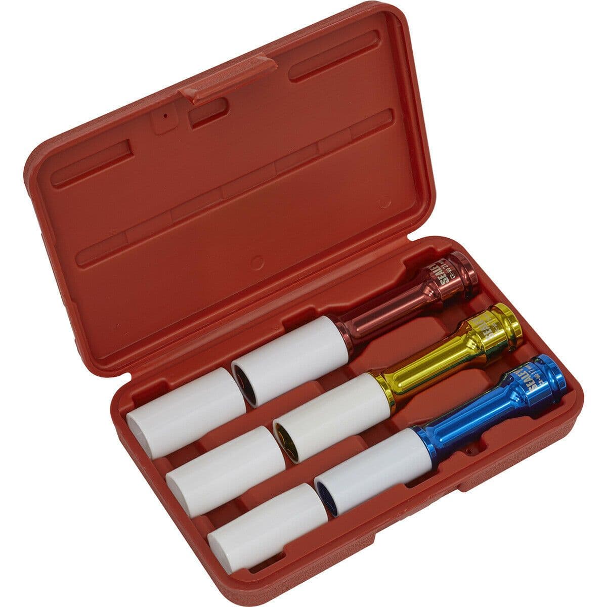3 PACK Long Reach Alloy Wheel Impact Socket Set 1 2" Sq Drive Sleeved Bits