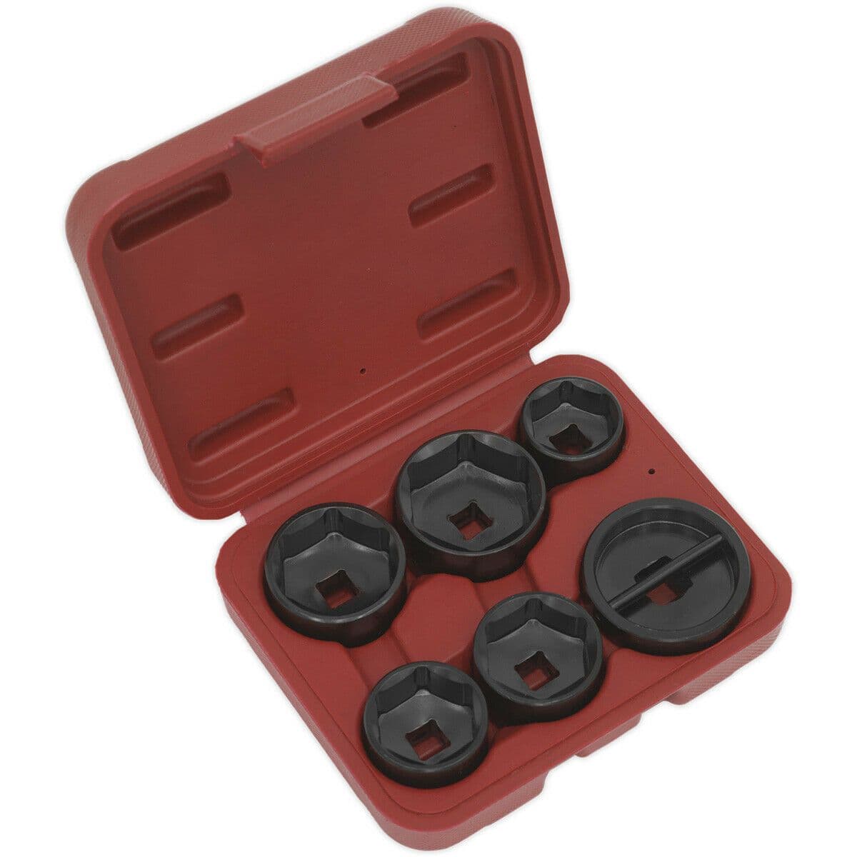 6 Piece Oil Filter Cap Wrench Set 3 8" Sq Drive Low Profile Design Case