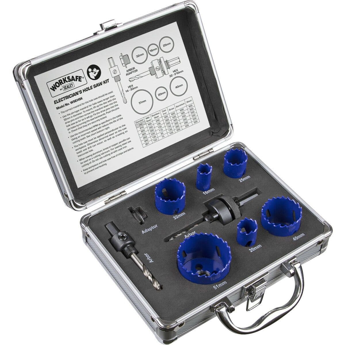 9 Piece Electricians Hole Saw Kit 6 x Bi Metal Blades Quick Release Arbor