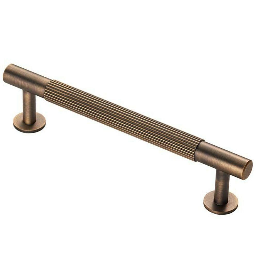 Lined Bar Door Pull Handle 158mm x 13mm 128mm Centres Antique Brass