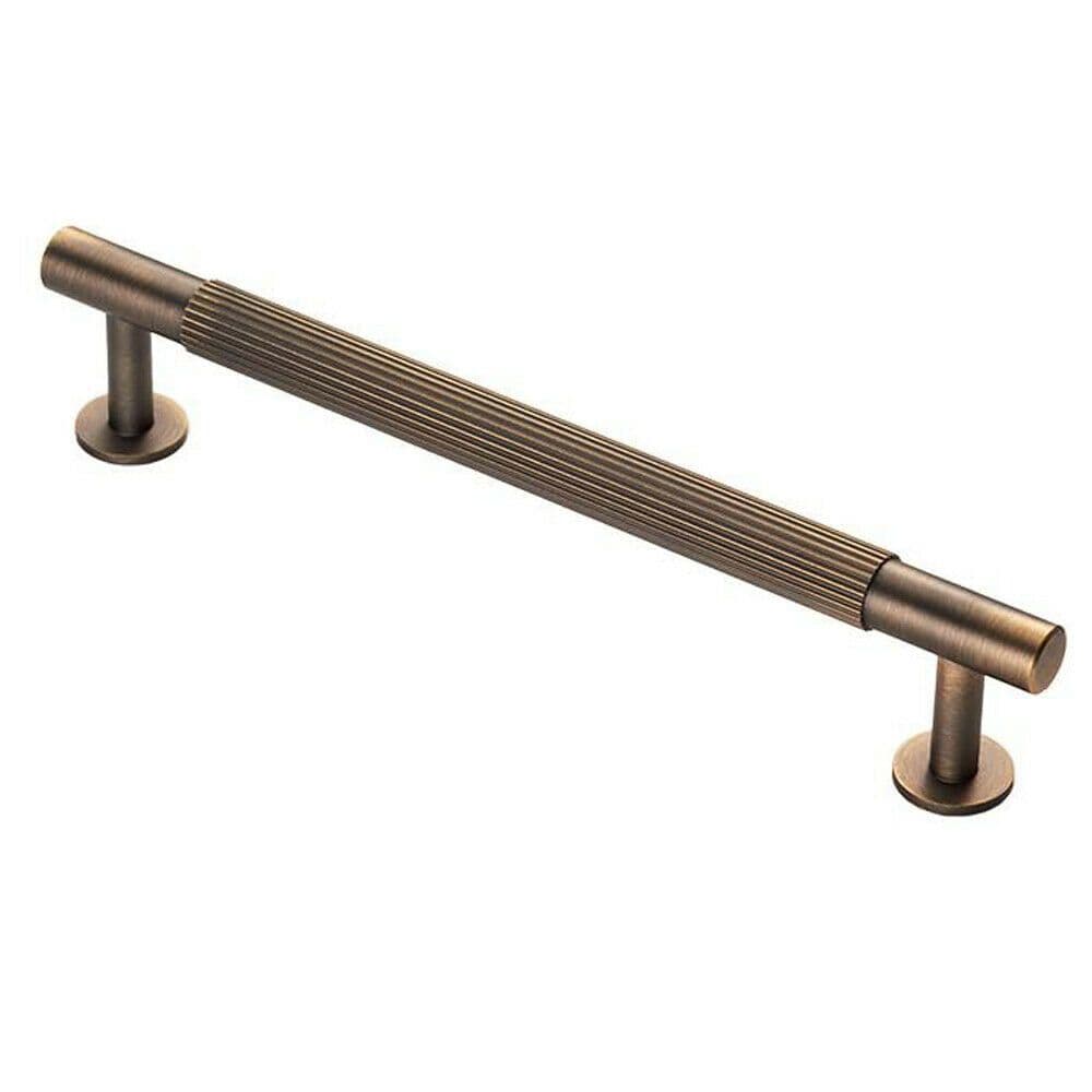 Lined Bar Door Pull Handle - 190mm x 13mm - 160mm Centres - Antique Brass