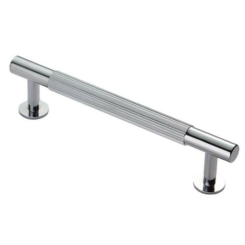 Lined Bar Door Pull Handle - 158mm x 13mm - 128mm Centres - Polished Chrome