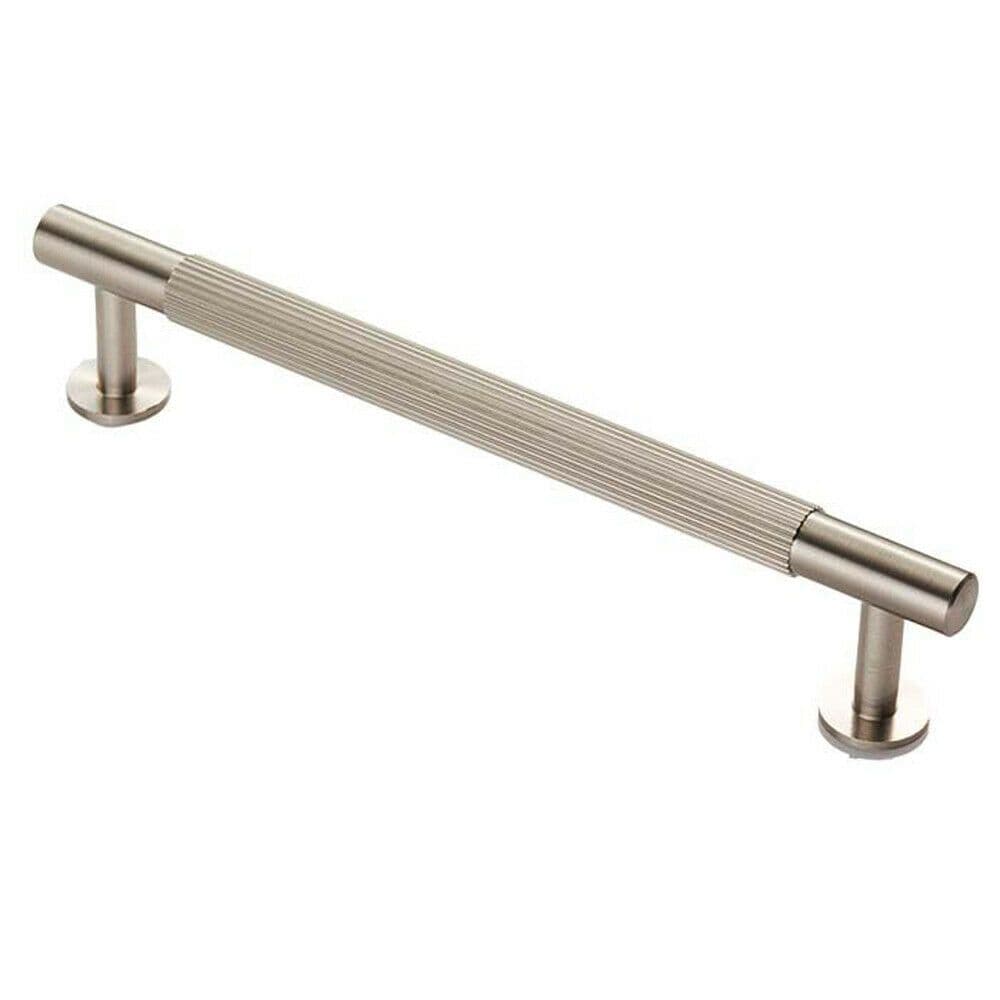 Lined Bar Door Pull Handle 158mm x 13mm 128mm Centres Satin Nickel